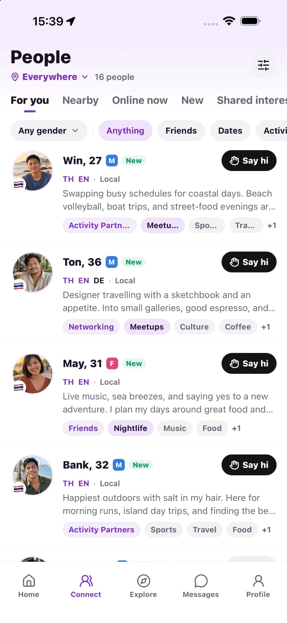 Seek app, people screen